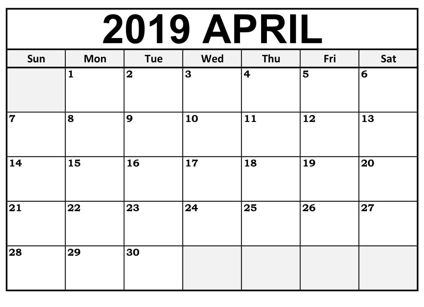 April 2019 Calendar Printable Free Download - Free Printable