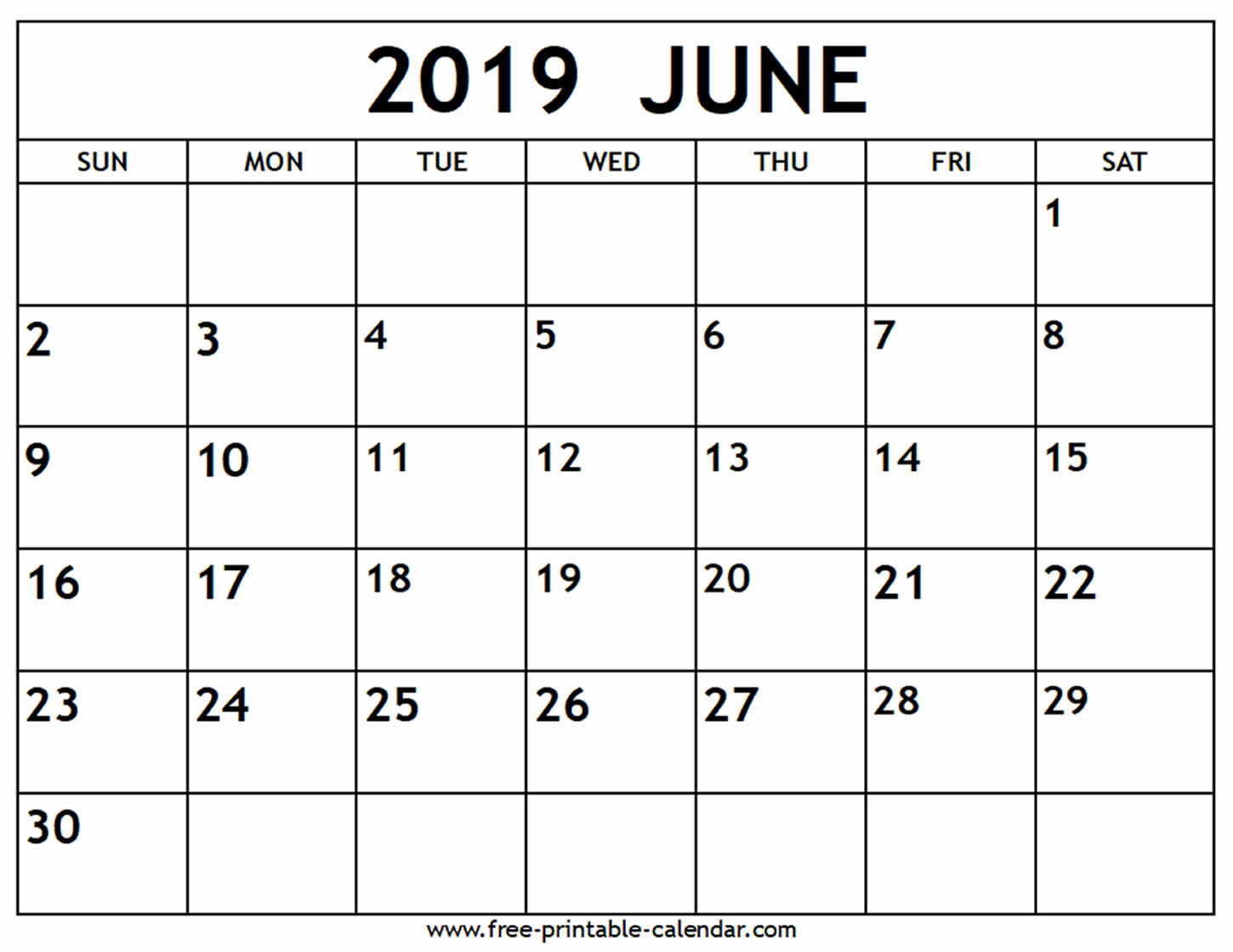 June 2019 Calendar - Free-Printable-Calendar
