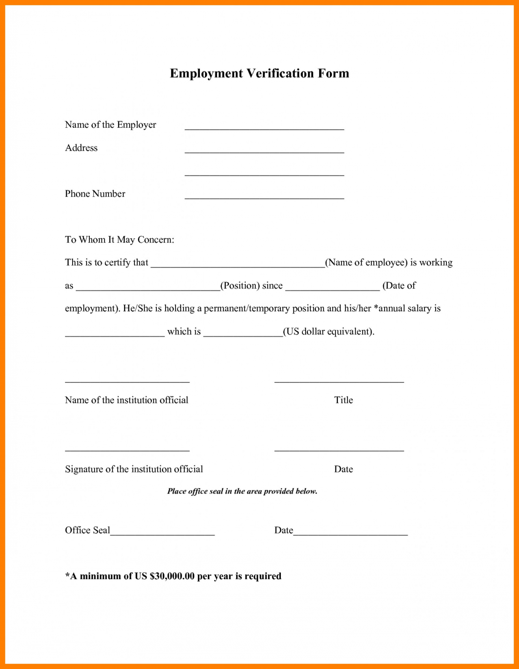 029 Verification Of Employment Template Ideas Printable Form
