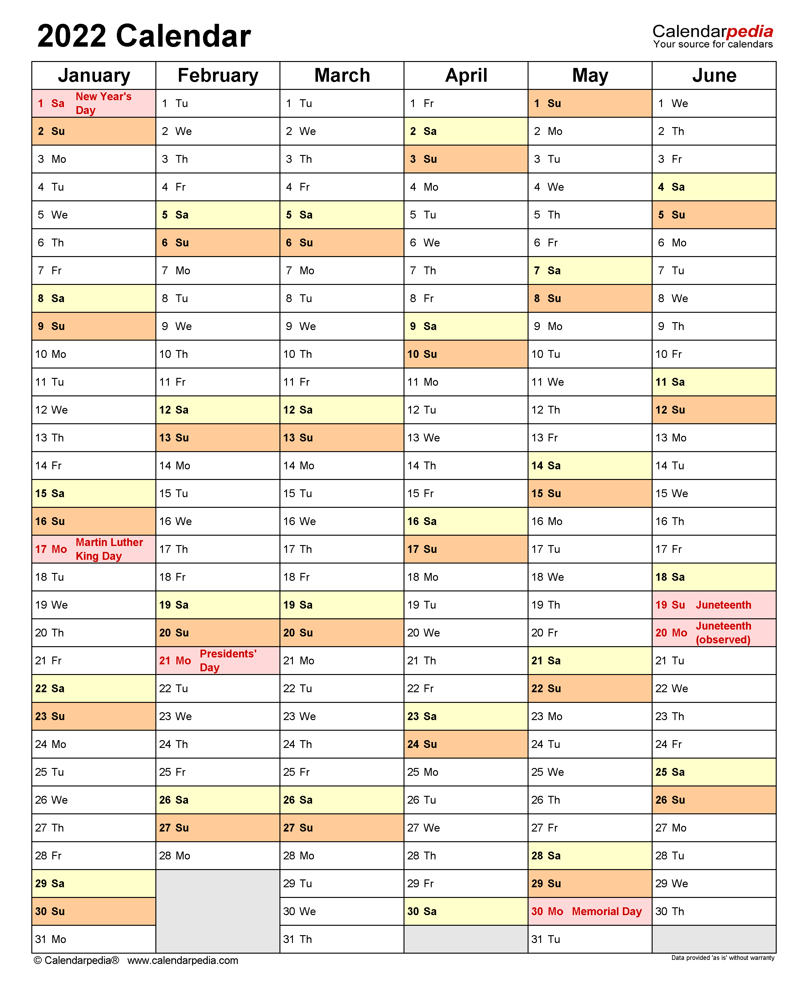 2022 Calendar Printable One Page / 2022 Calendar Printable