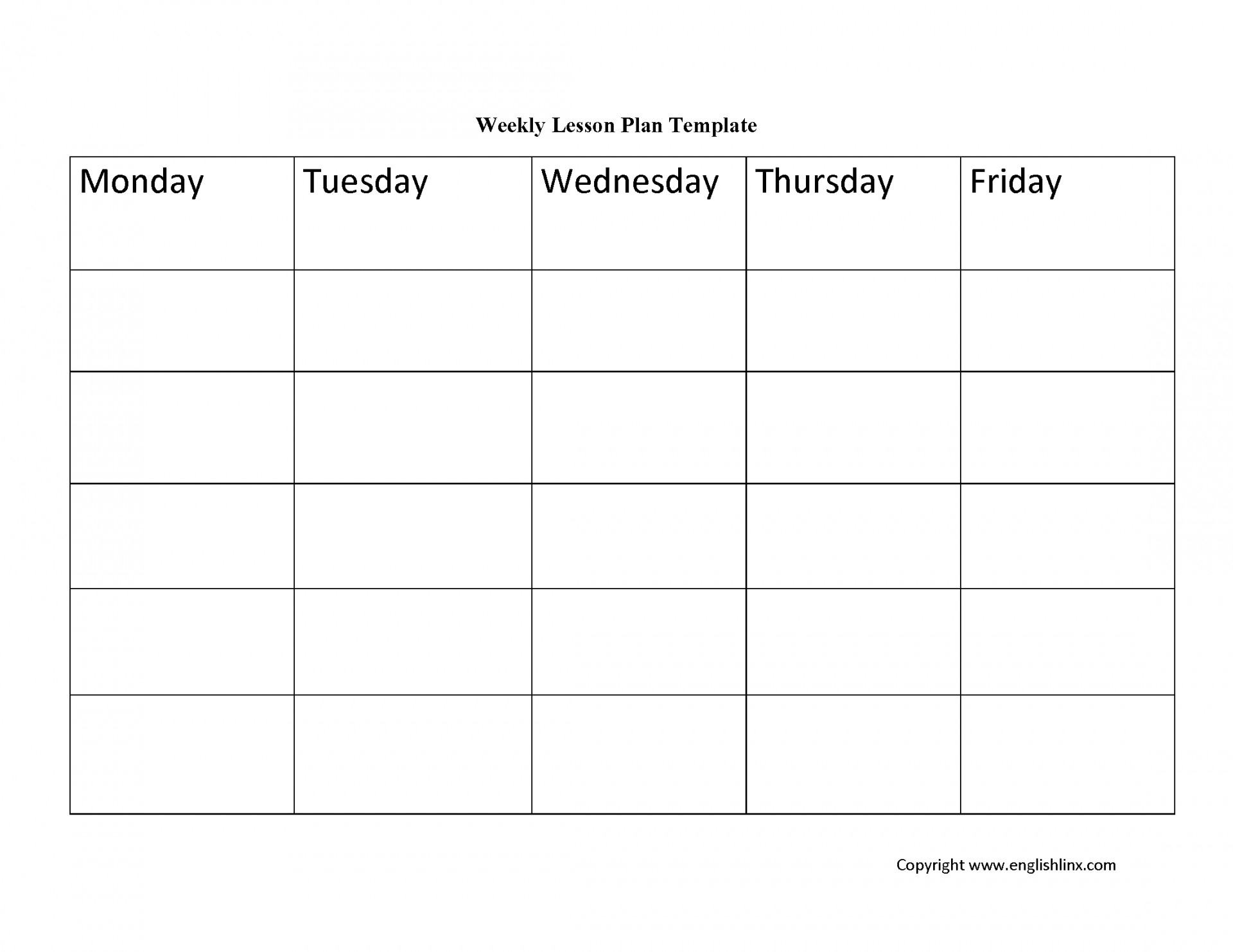 weekly lesson plan blank template example calendar printable