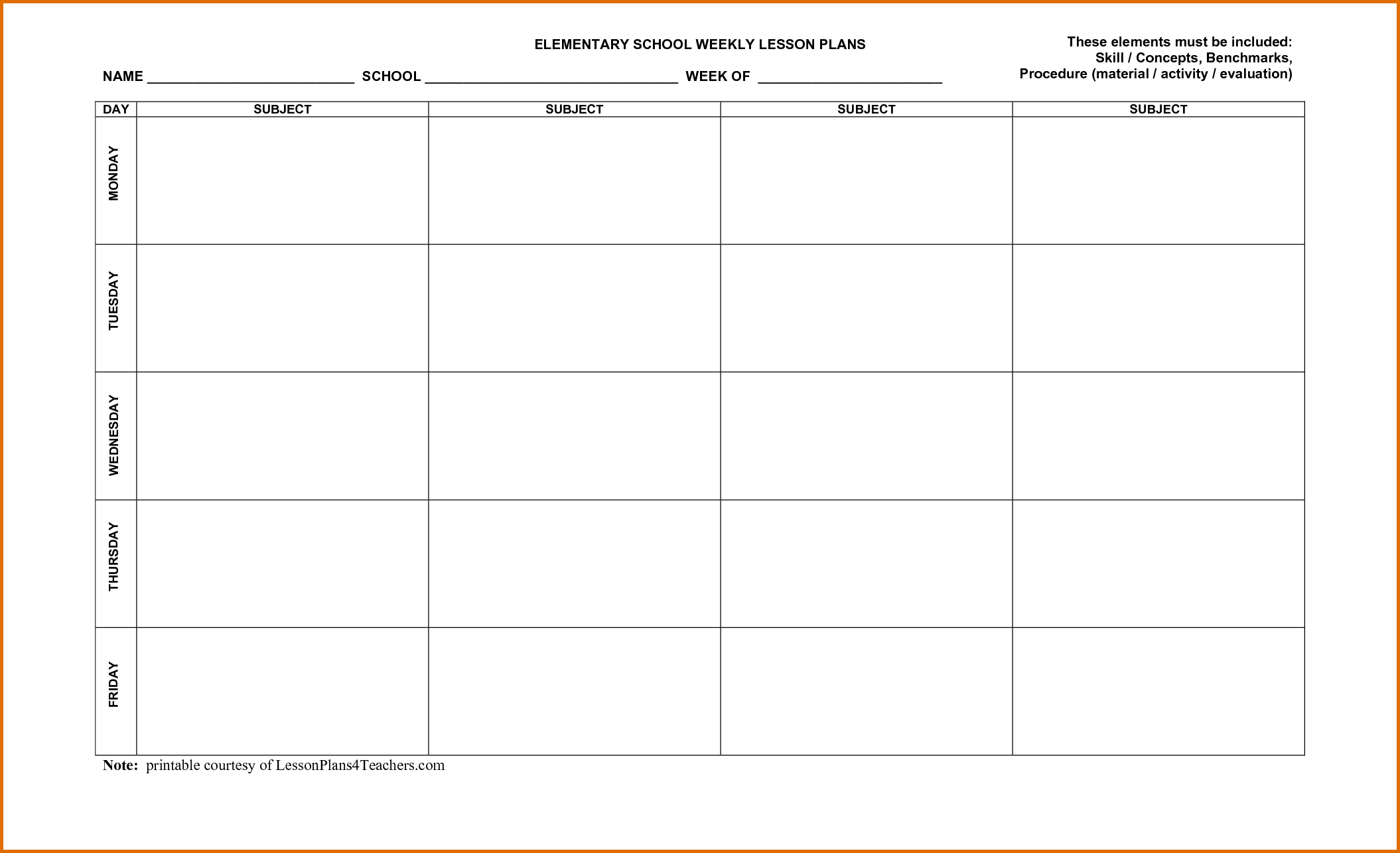 001 Weekly Lesson Plan Template Word Unit ~ Tinypetition