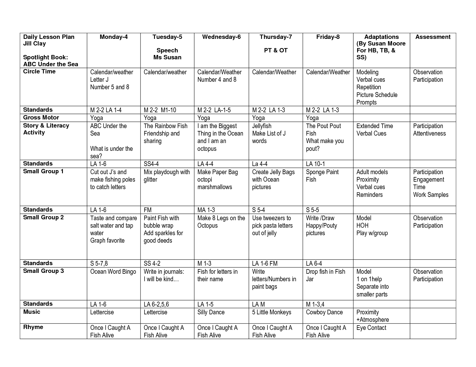 Lesson Plan Calendar Template