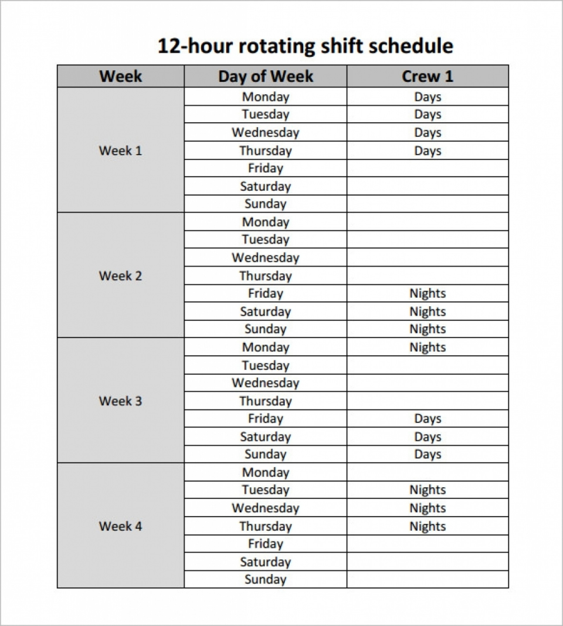 005 20Hour Shift Schedules Template Excel Calendar Printable