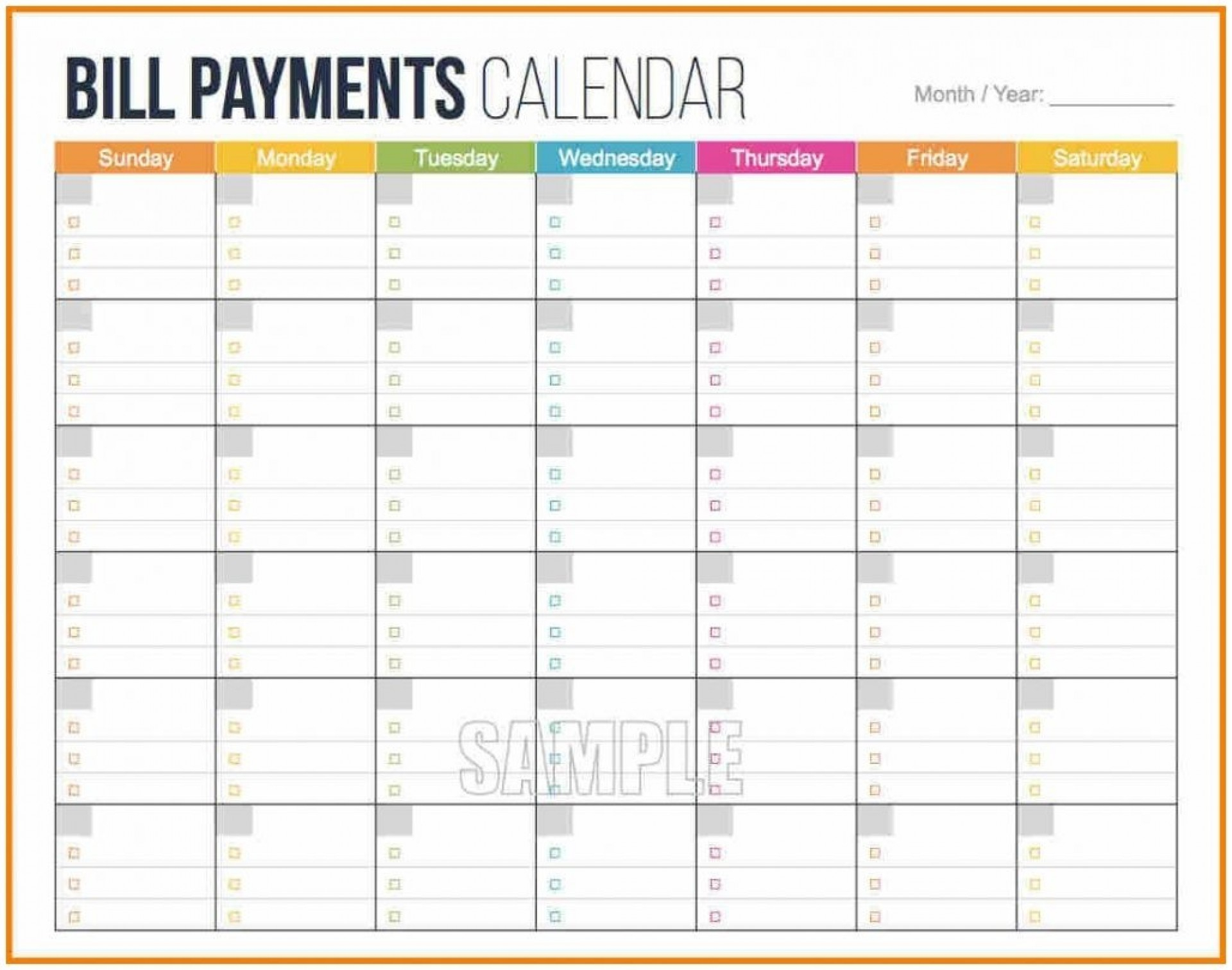 Bill Paying Calendar Printable Free Example Calendar Printable