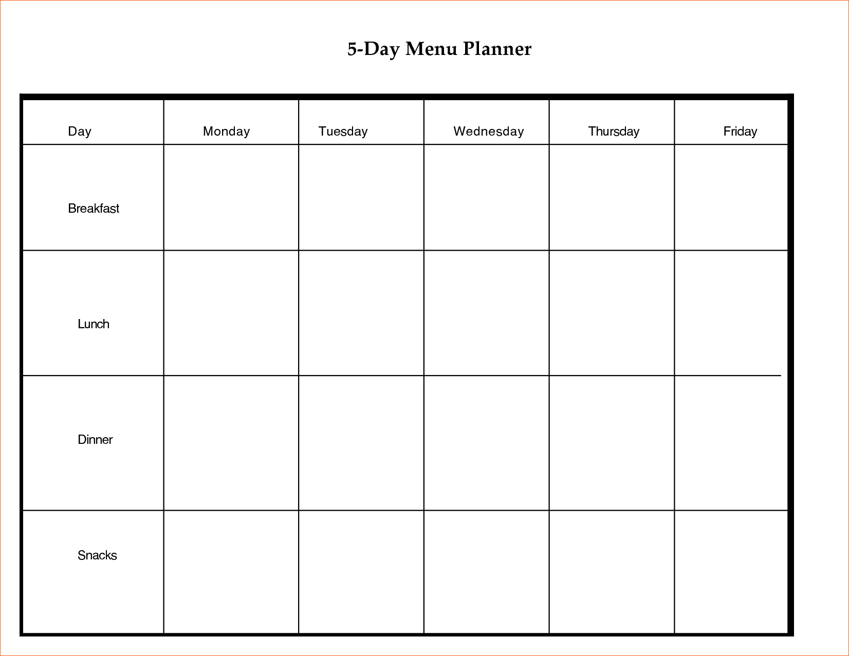 013 Five Day Lesson Plan Template 20Day Calendar20Mplate