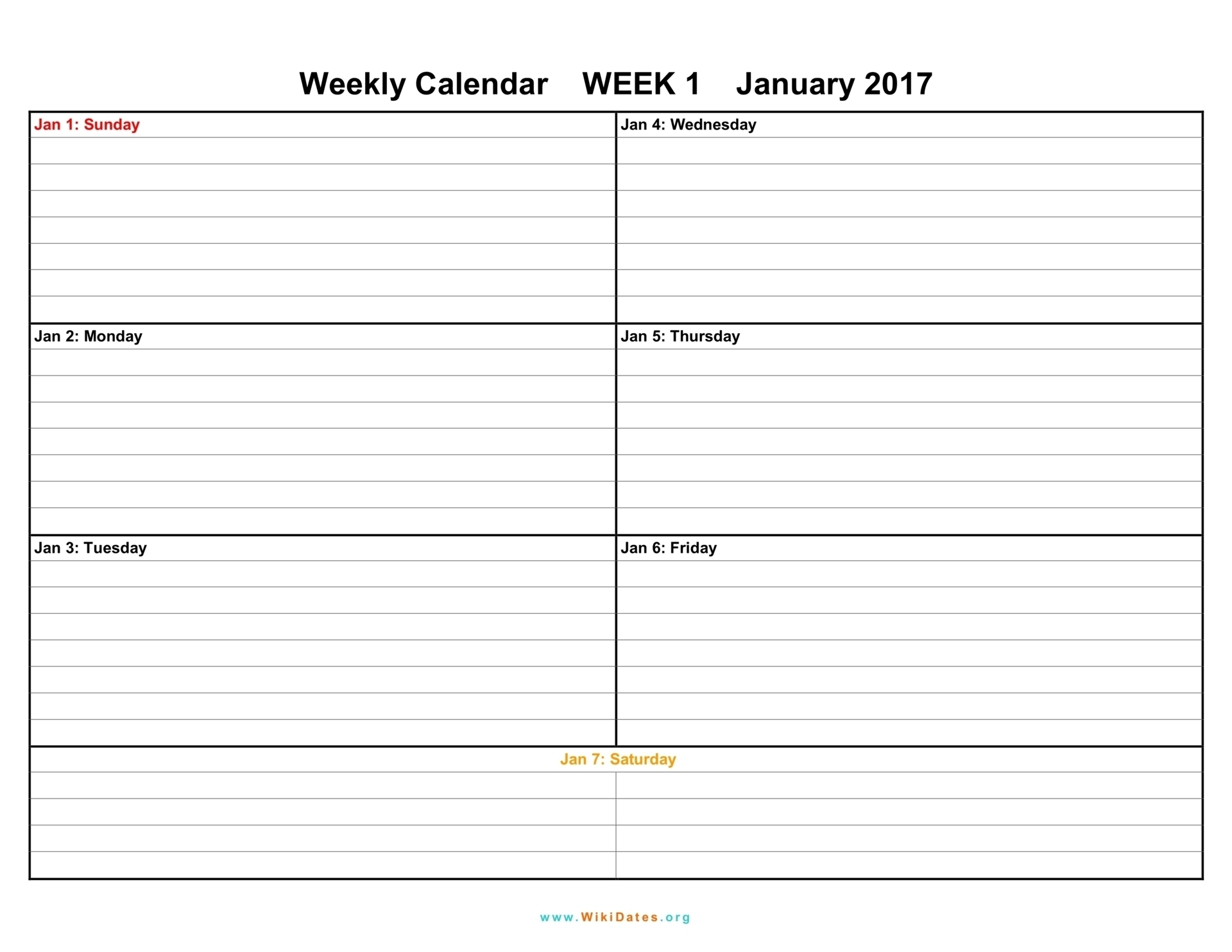 1 Week Blank Calendar Template | Template Calendar Printable