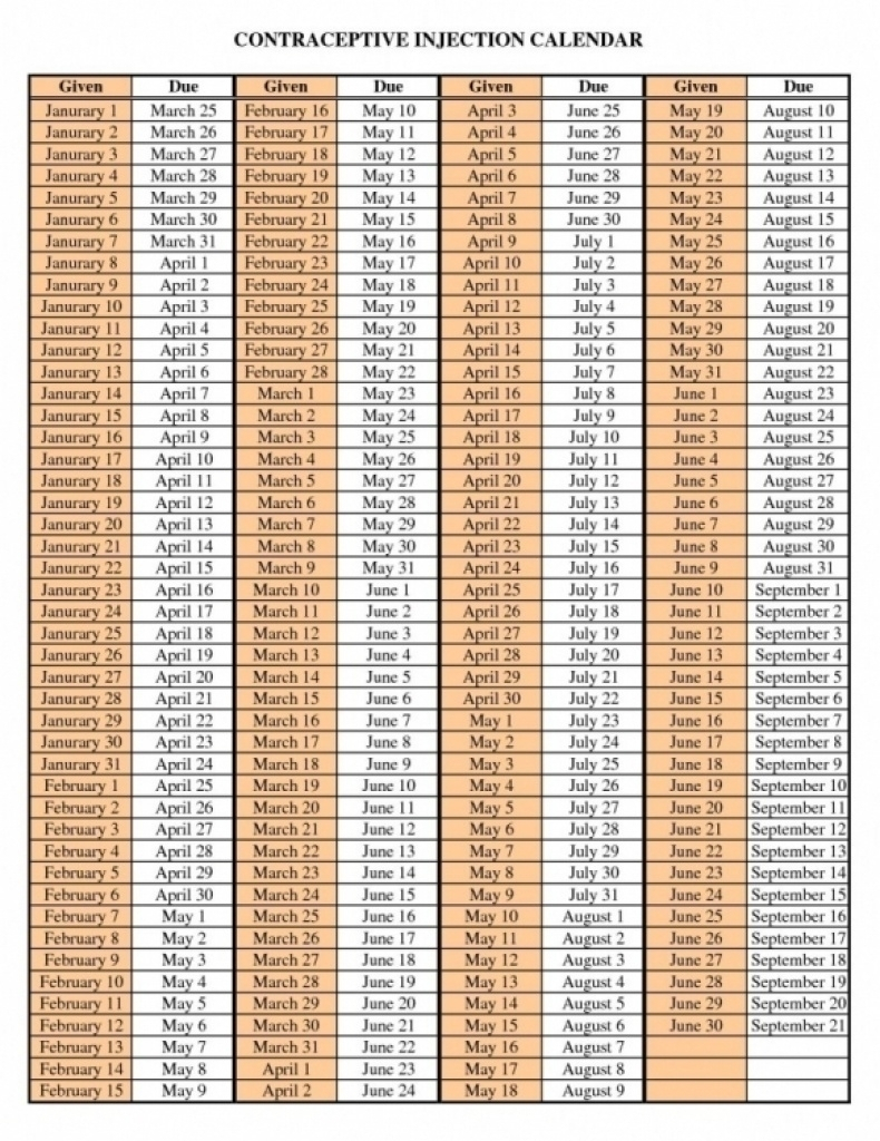 1 Year Depo Provera Dosing Calendar Template Calendar