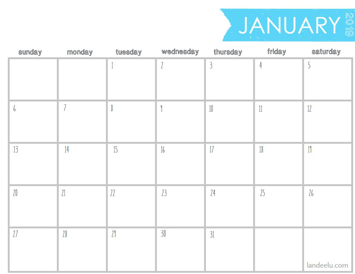 8 X 10 Prinable Blank Monthly Calendar