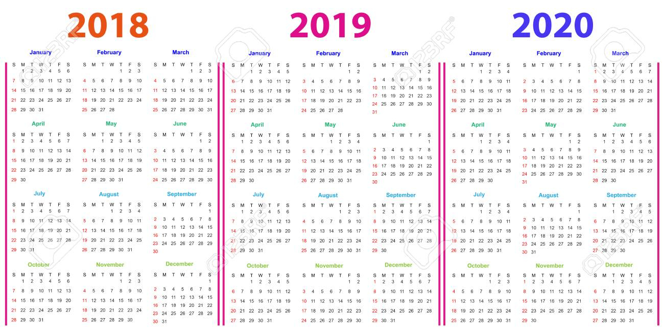 12 Months Calendar Design 2018-2019-2020 Printable And Editable.