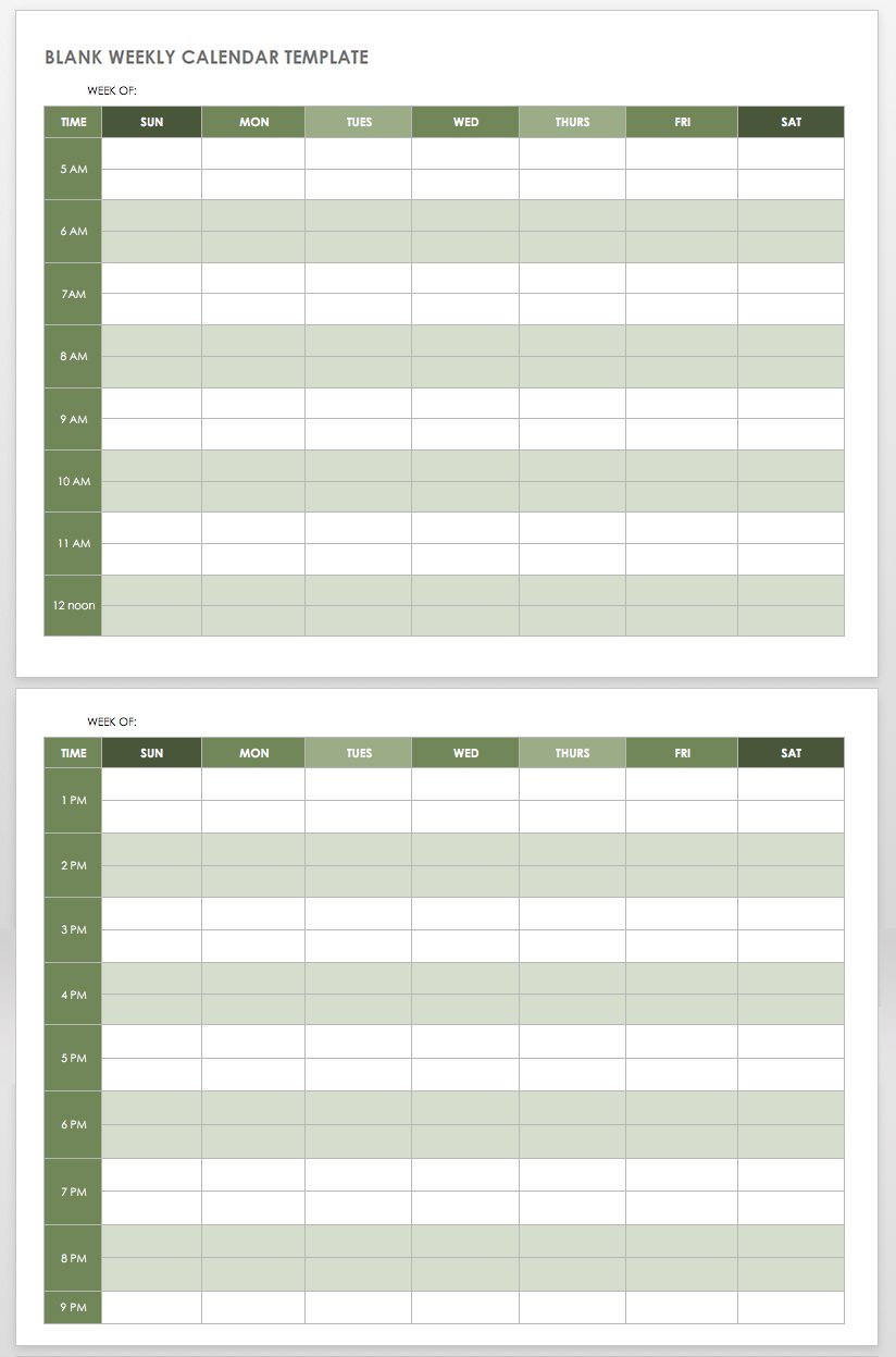 15 Free Weekly Calendar Templates | Smartsheet