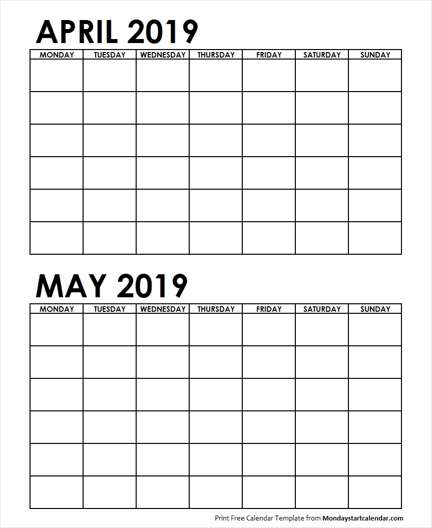 2 Month Printable Calendar April May 2019 | Calendar Design
