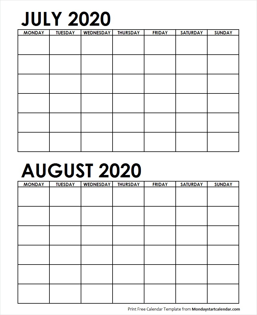 2 Monthly Blank Calendar July August 2020 Archives - Monday