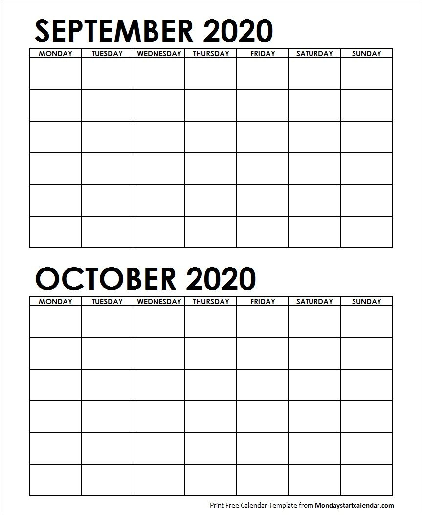 2 Monthly Blank Calendar September October 2020 | Maddis