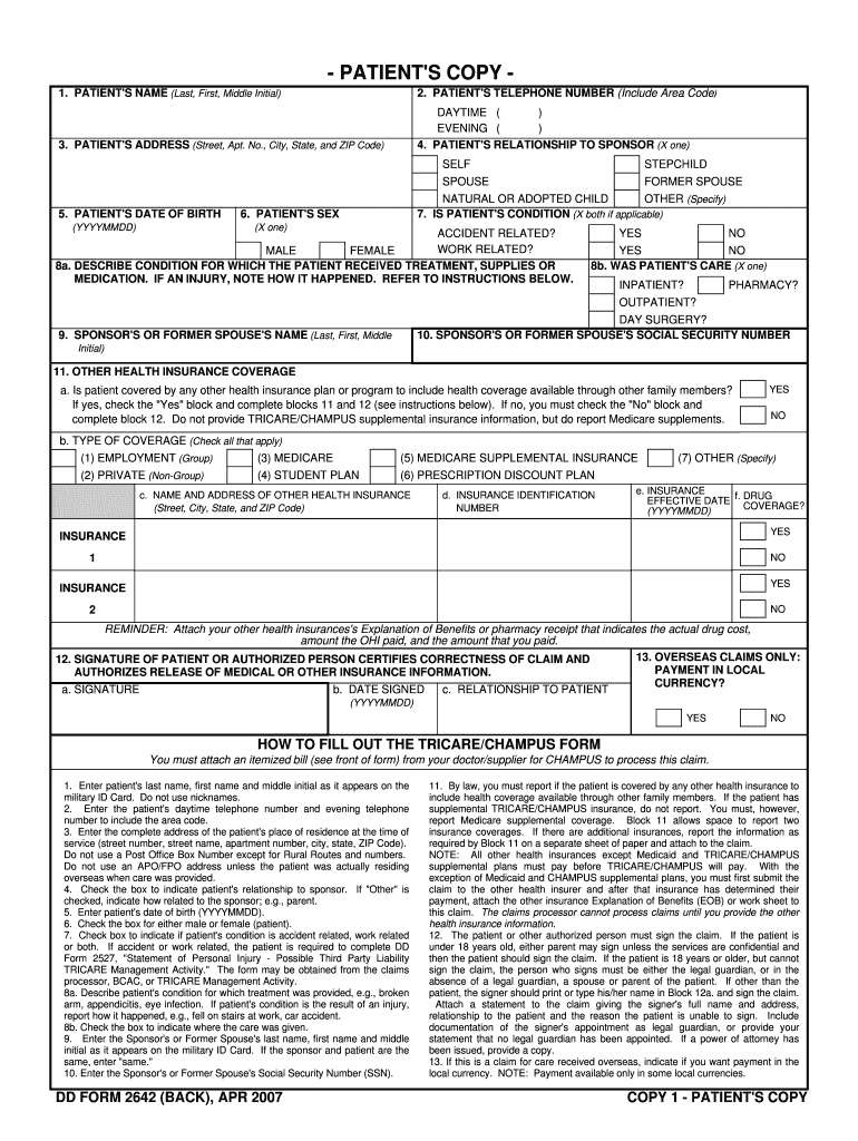 2007-2019 Form Dd 2642 Fill Online, Printable, Fillable