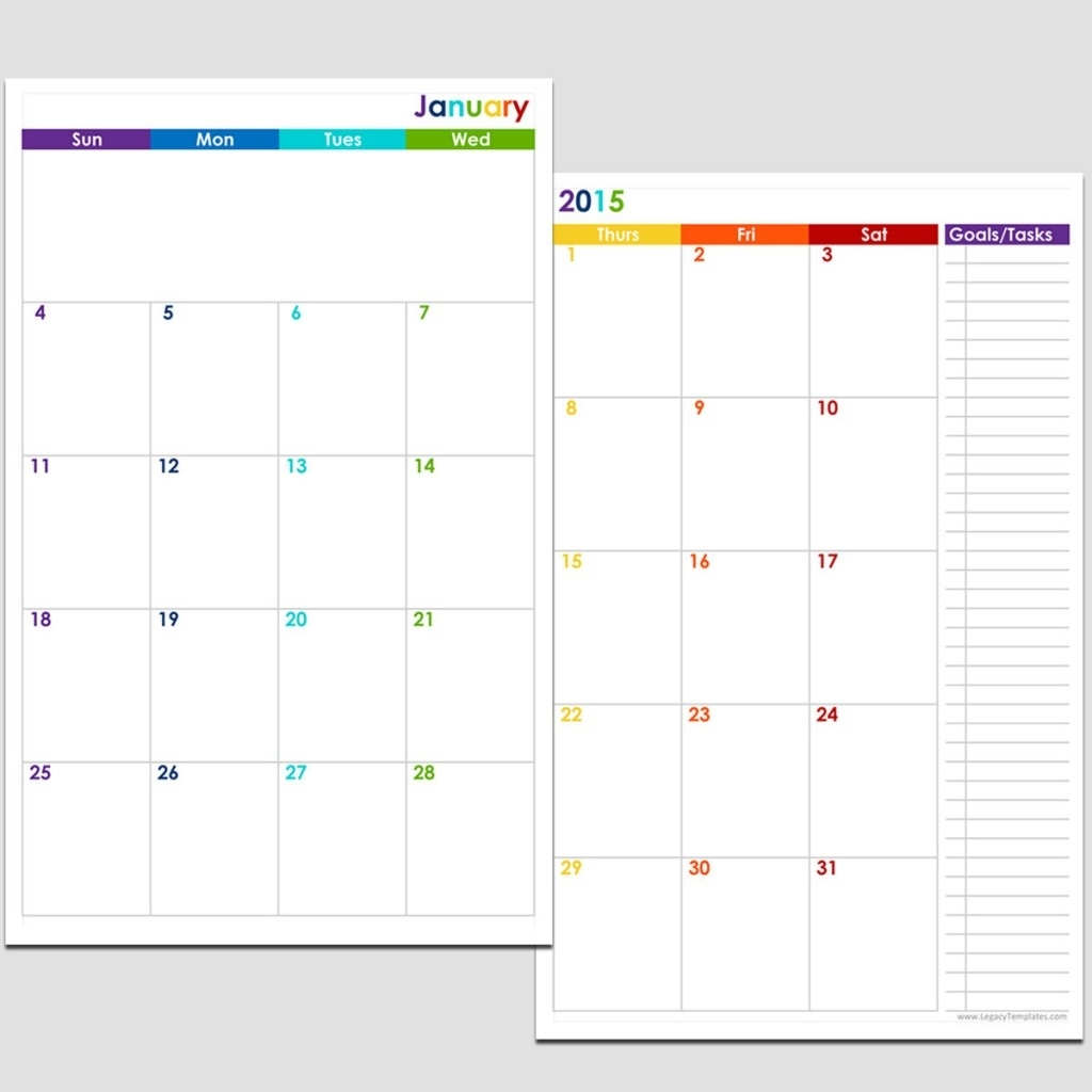 2015 12-Month 2 Page Calendar – Half Size | Legacy Templates