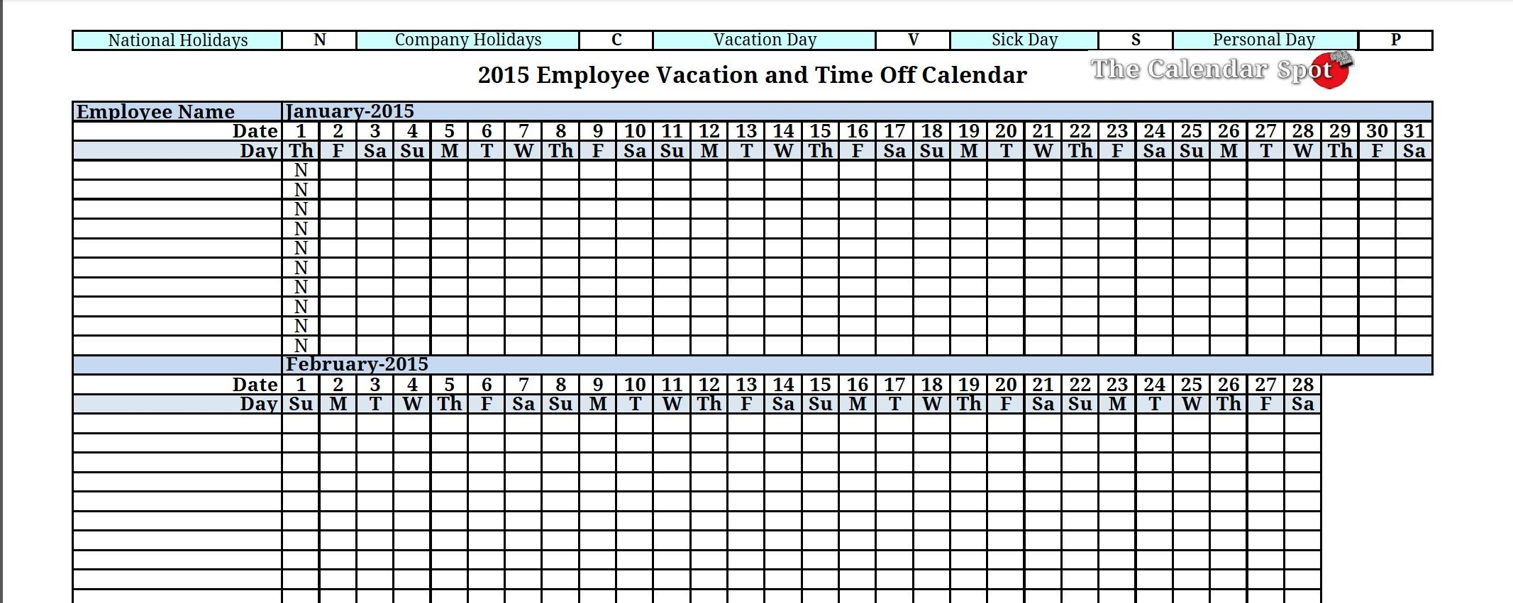 2015 Employee Vacation Absence Tracking Calendar | 2015