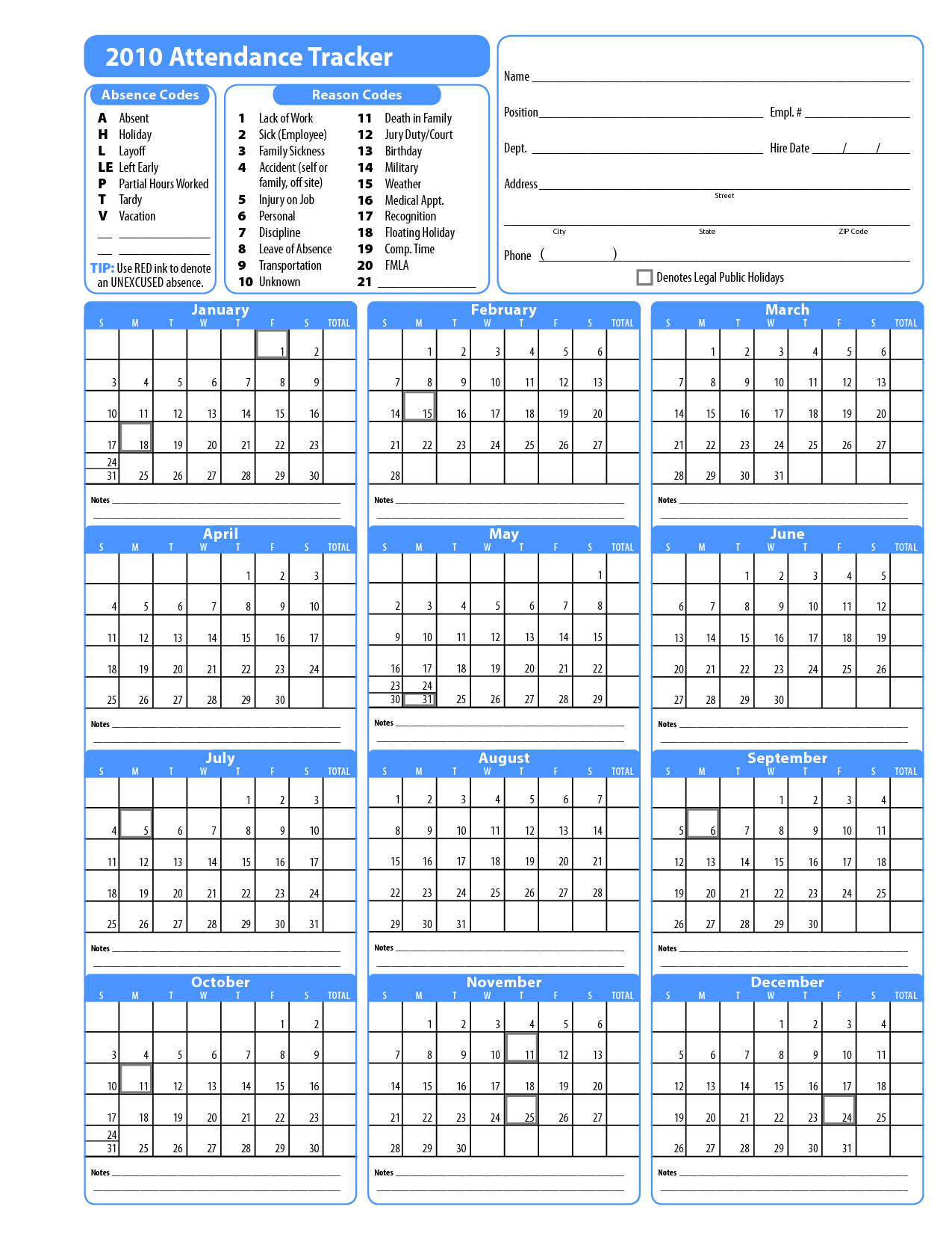 2015 Free Attendance Calendars Printable Employee Attendance