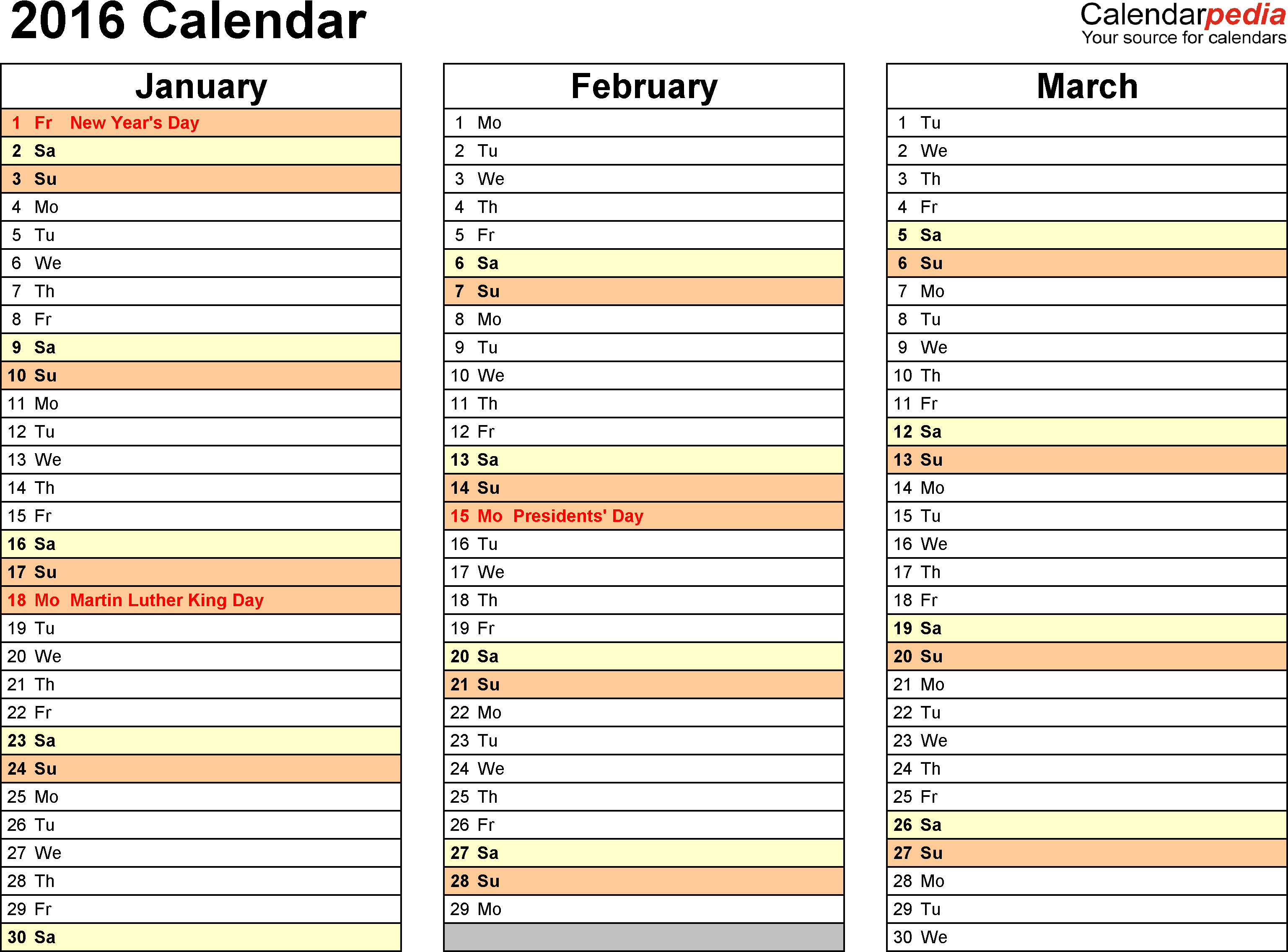 2016 Calendar - Download 16 Free Printable Excel Templates