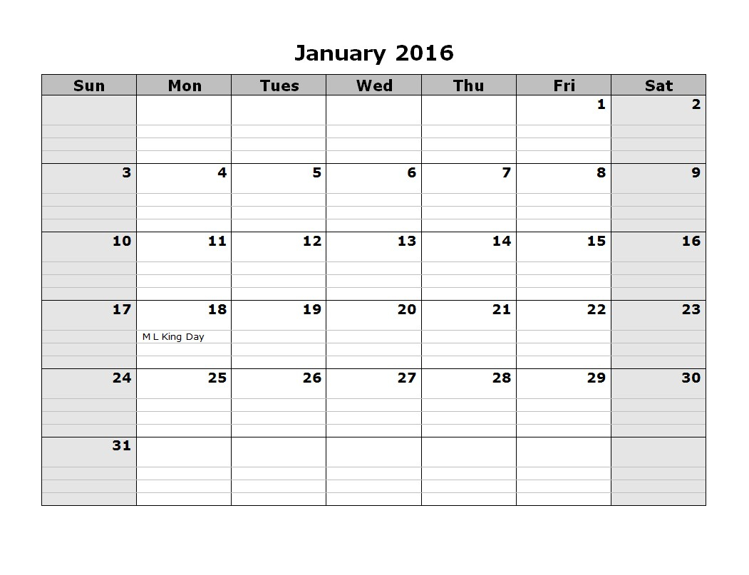 2016 Monthly Calendar Landscape 08 16 Calendarlab