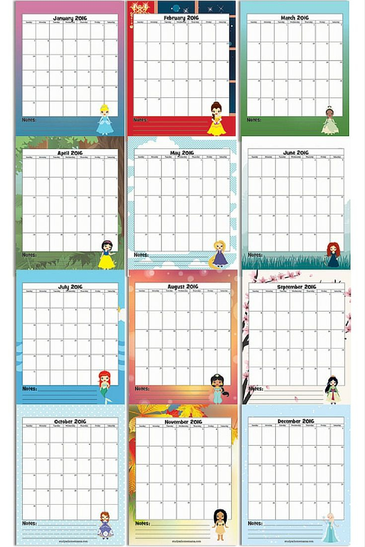 Disney Themed Printable Monthly Calendar | Example ...