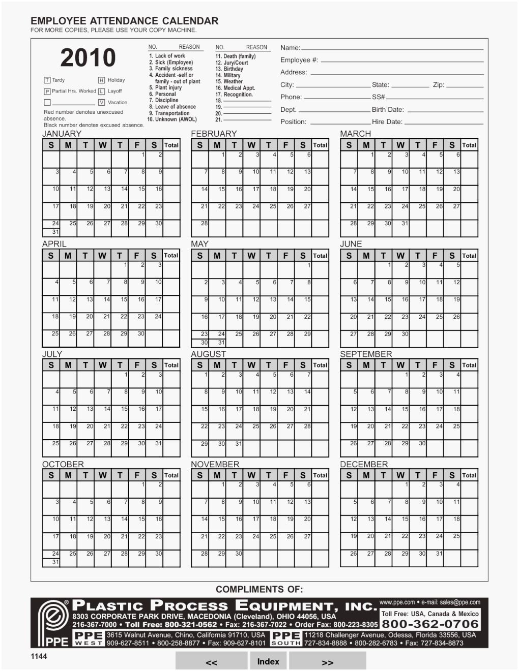 2017 Attendance Calendar To Download Or Print
