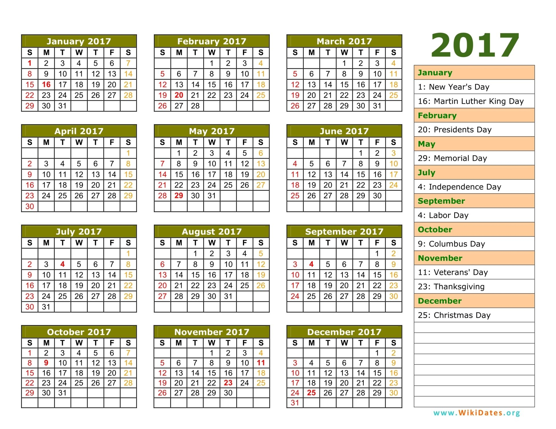 2017 Calendar With Holidays | 2017 Calendar With Holidays