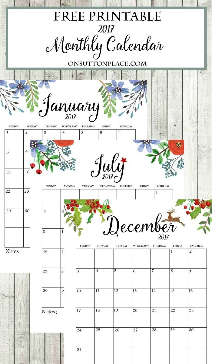 2017 Free Printable Monthly Calendar | Share Your Craft