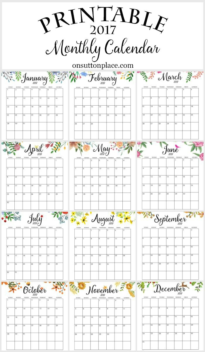 2017 Free Printable Monthly Calendar | Things To Share