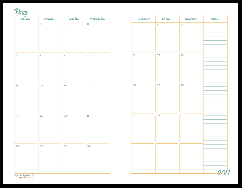 2017 Half-Size Monthly Calendar Printables | Daily Planners