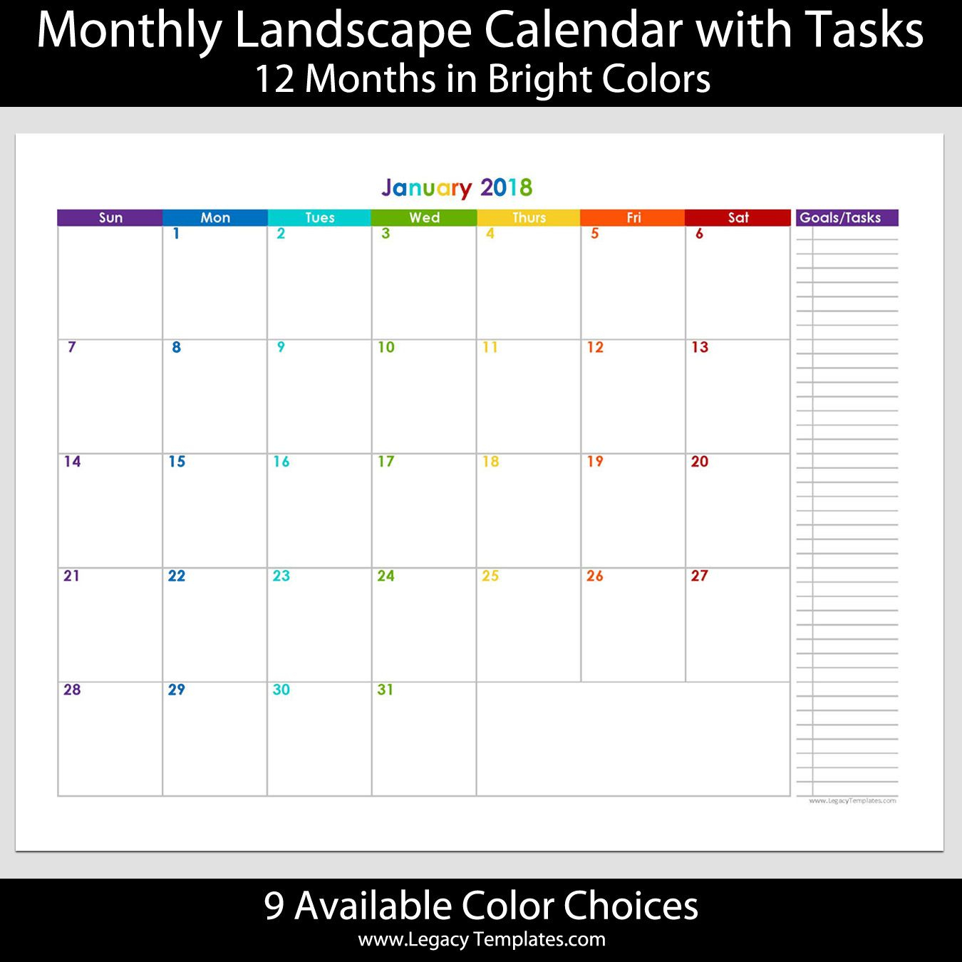 2018 - 12 Month Calendar With Tasks - Printable Calendars