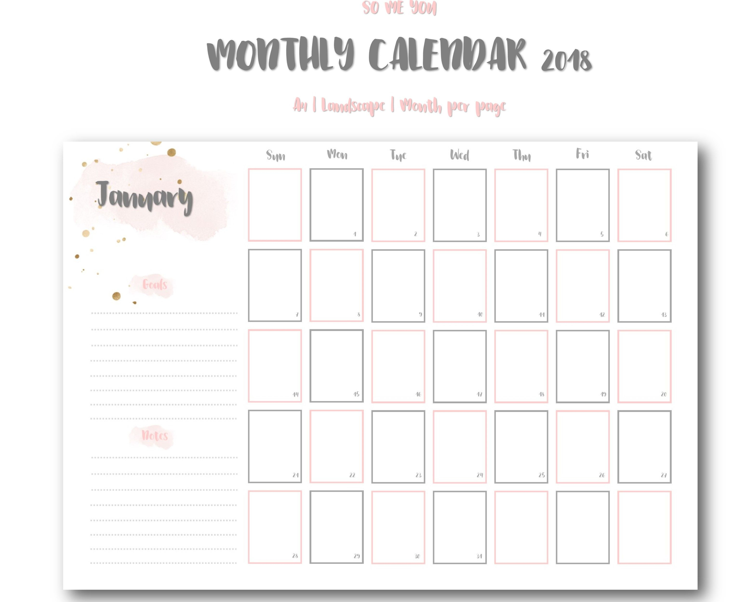 2018 12 Monthly Calendar Planner Printable Use This
