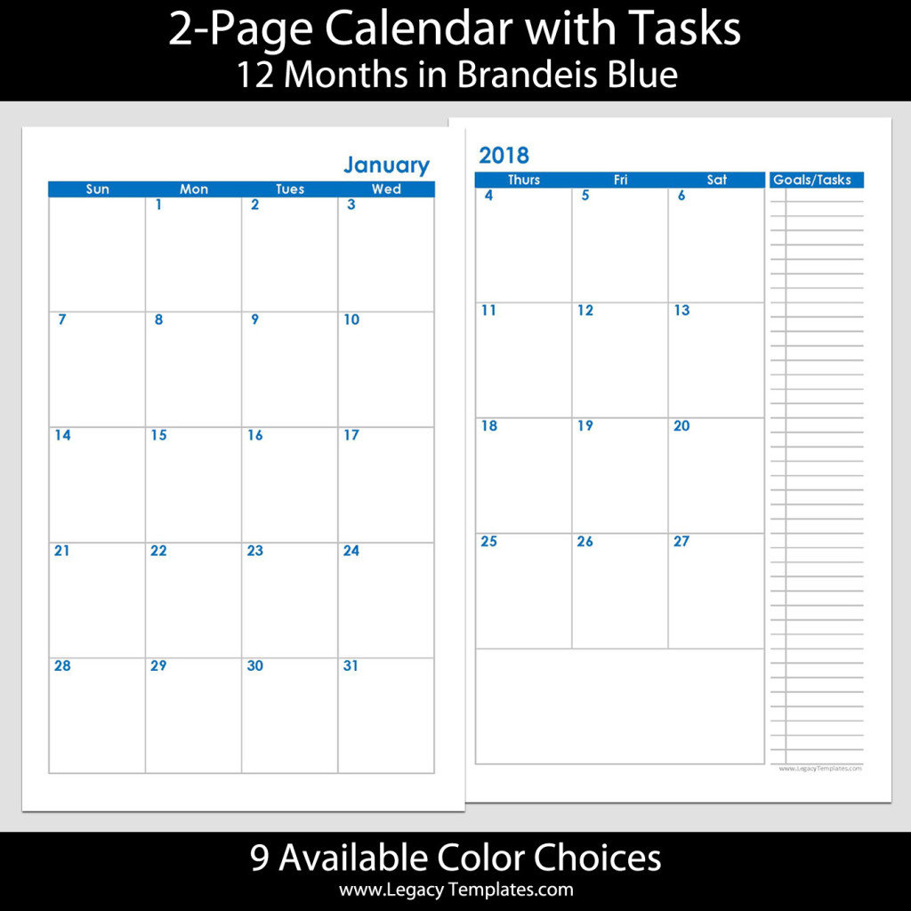 2018 12-Months 2-Page Calendar – 5.5 X 8.5 | Legacy Templates
