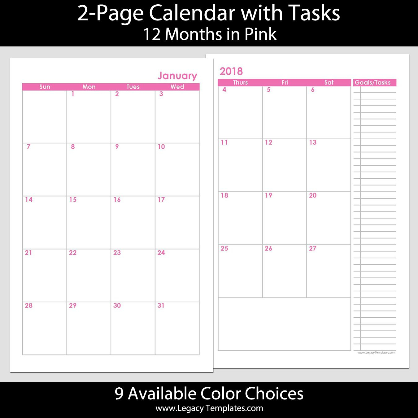 2 Page Calendar Template Example Calendar Printable