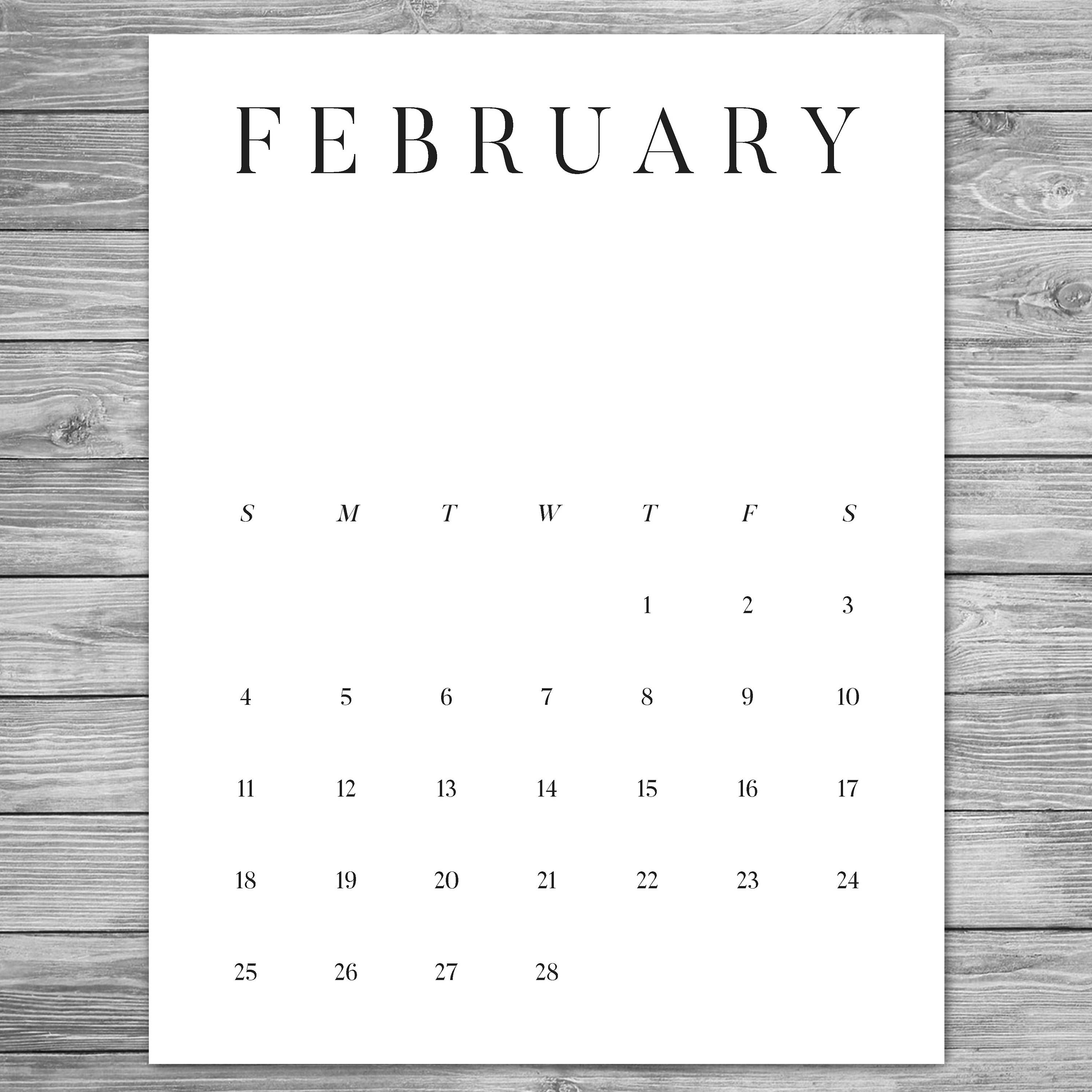 2018 2019 Printable Minimalist Monthly Calendar, Desk
