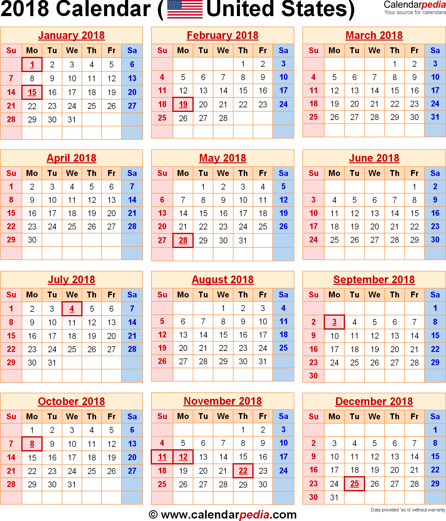 Calendar 2020 With Us Holidays Printable