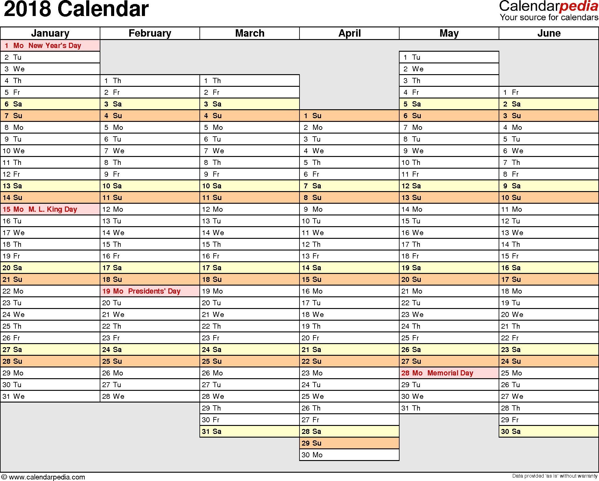 2018 Calendar - Download 17 Free Printable Excel Templates