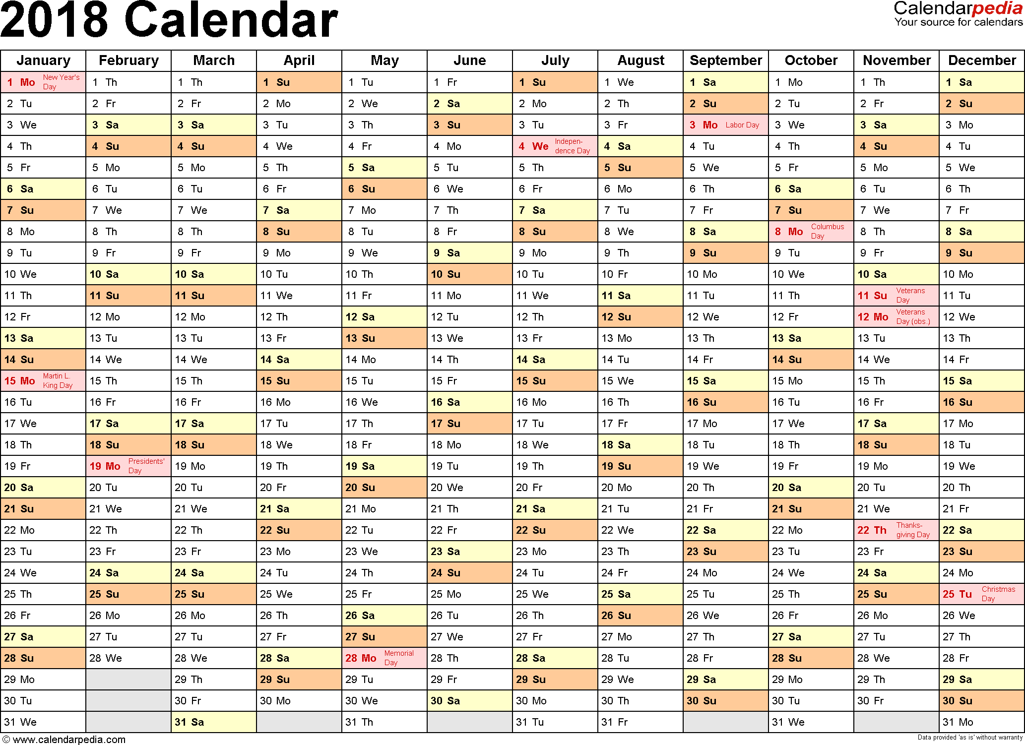 2018 Calendar - Download 17 Free Printable Excel Templates