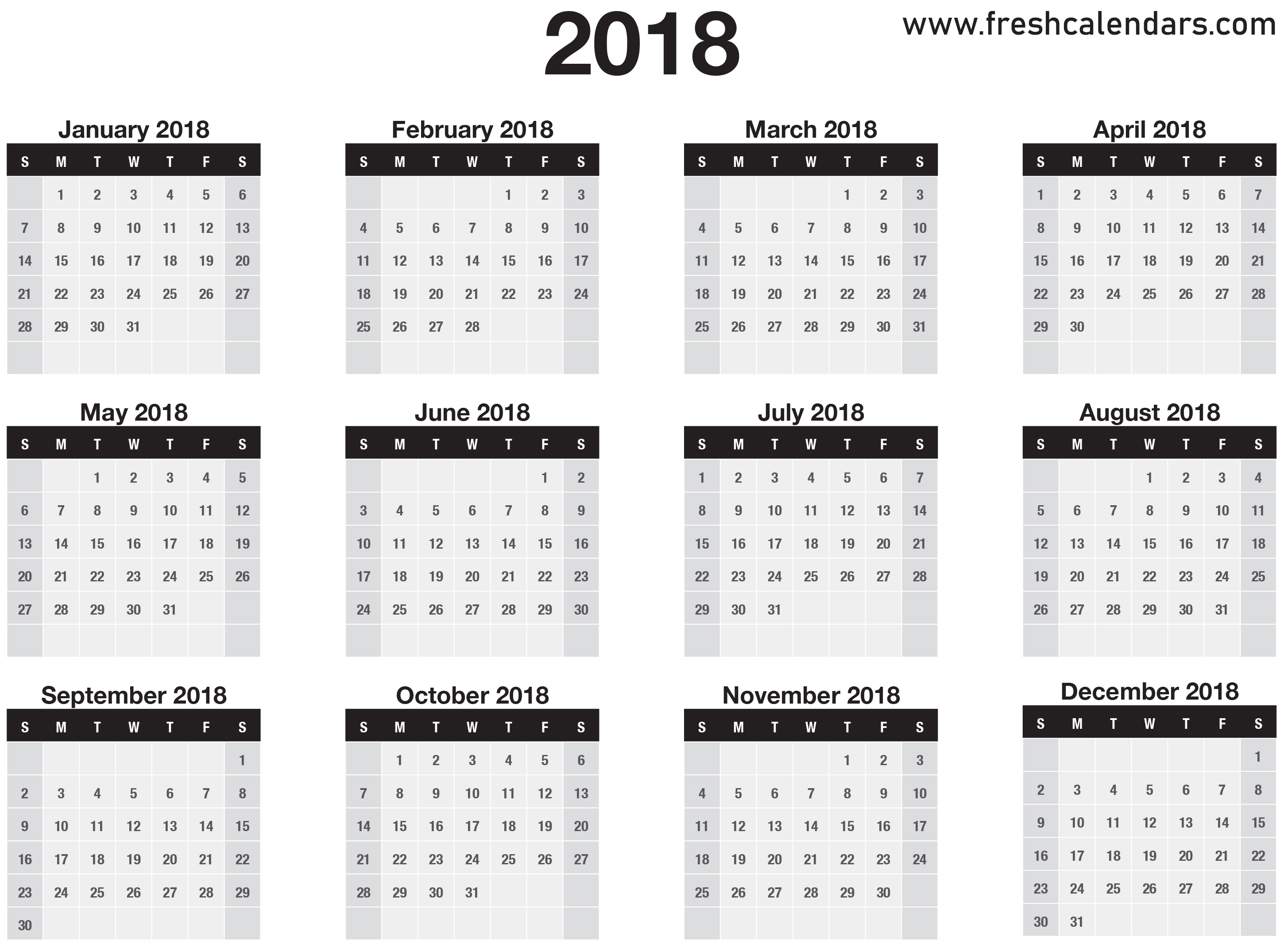 2018 Calendar