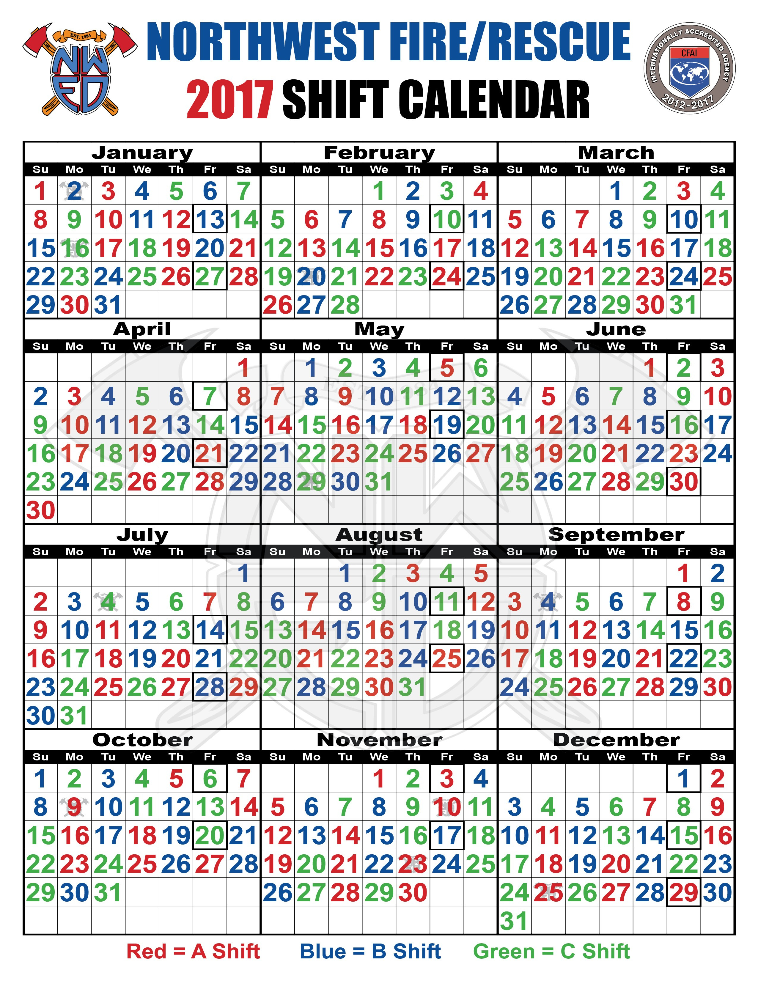 2018 Fire Shift Calendar Printed For Free - Calendaro.download