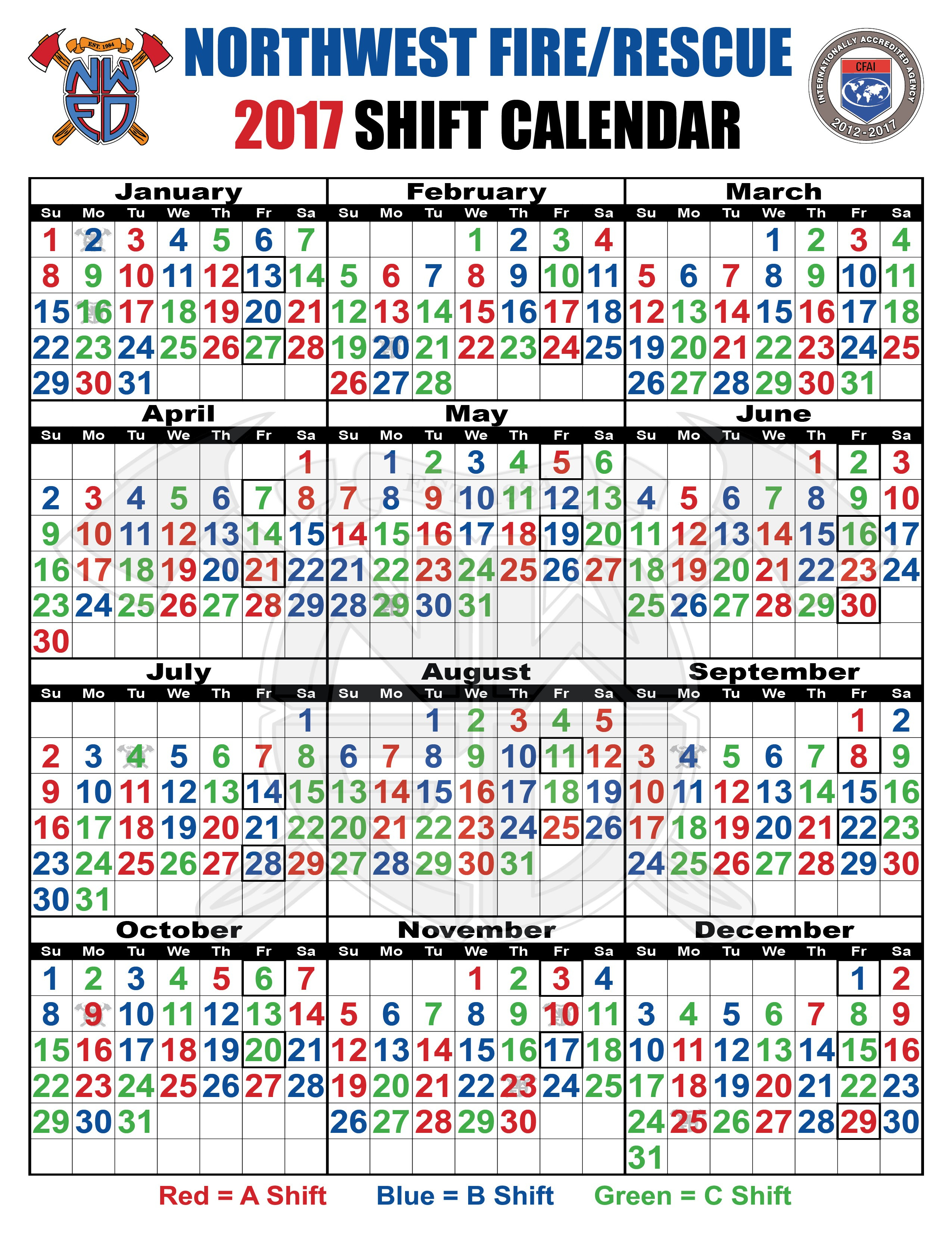 Firefighter Shift Calendar Template Example Calendar Printable