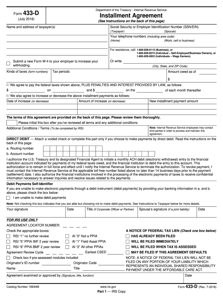 2018 Form Irs 433-D Fill Online, Printable, Fillable, Blank