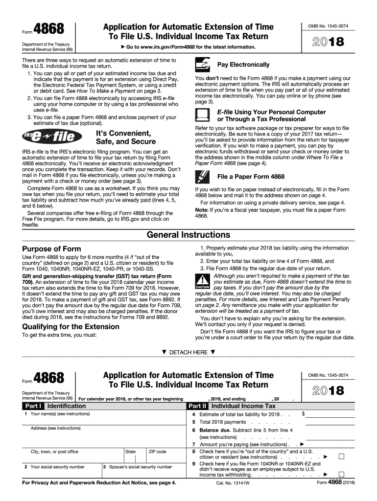 2018 Form Irs 4868 Fill Online, Printable, Fillable, Blank