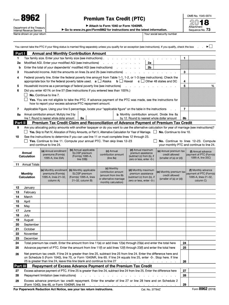 2018 Form Irs 8962 Fill Online, Printable, Fillable, Blank