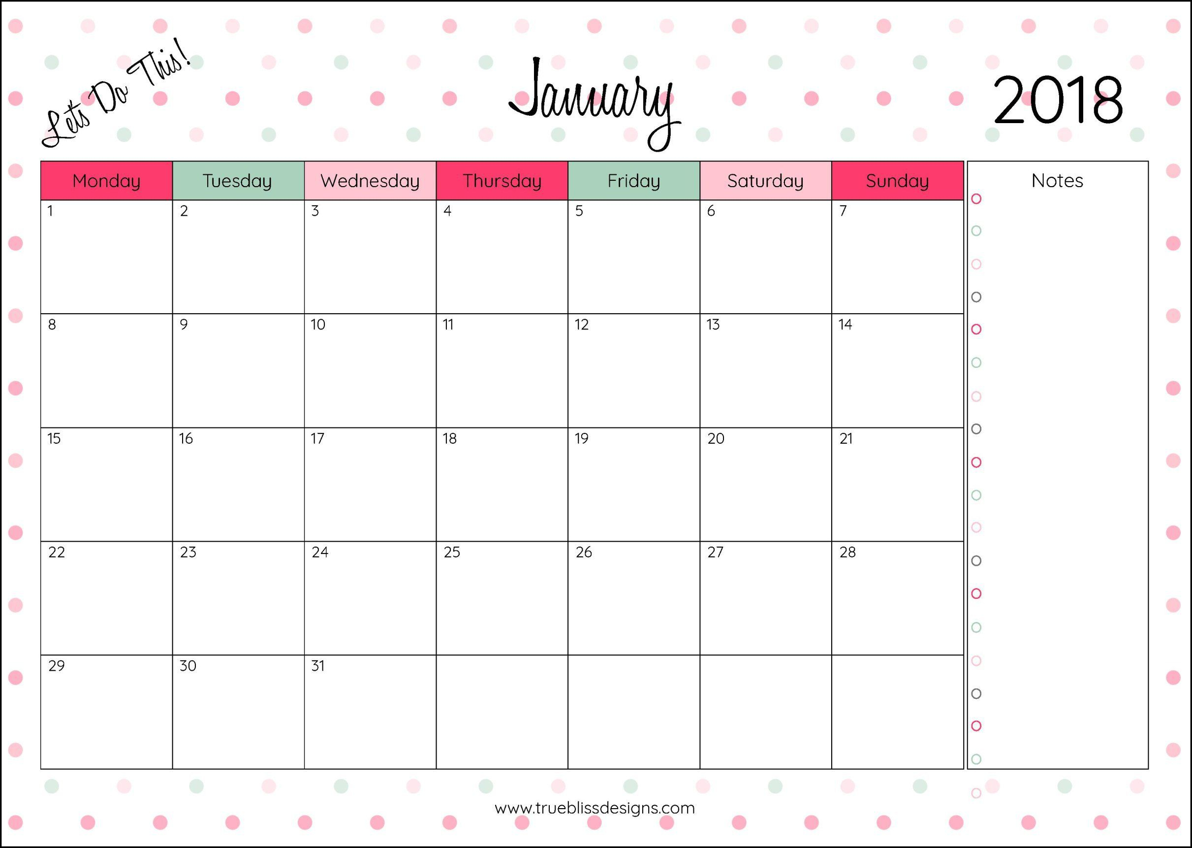 2018 Monthly Printable Calendar - Let&#039;s Do This | Planner