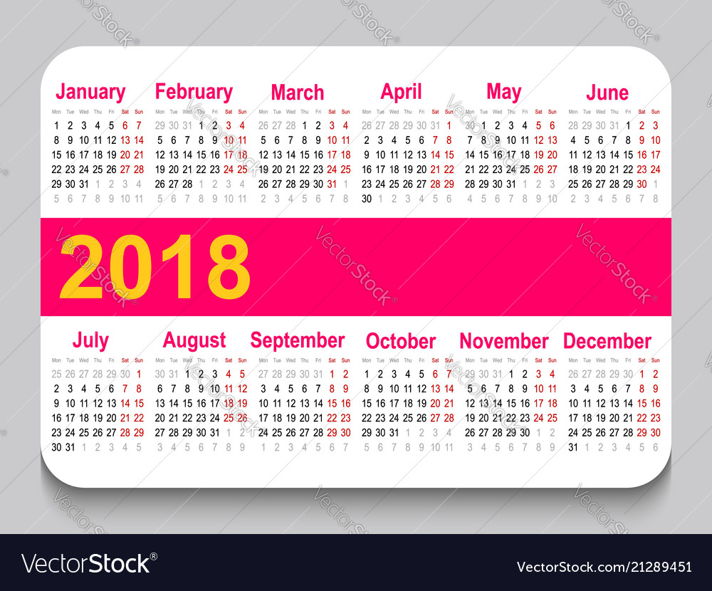 2018 Pocket Calendar Template Calendar Grid