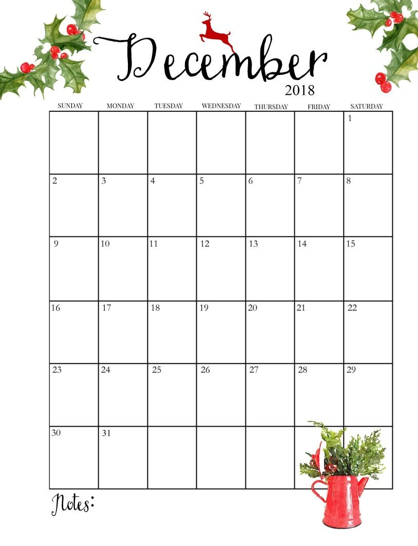 2018 Printable Monthly December Calendar | Wedding Ideas