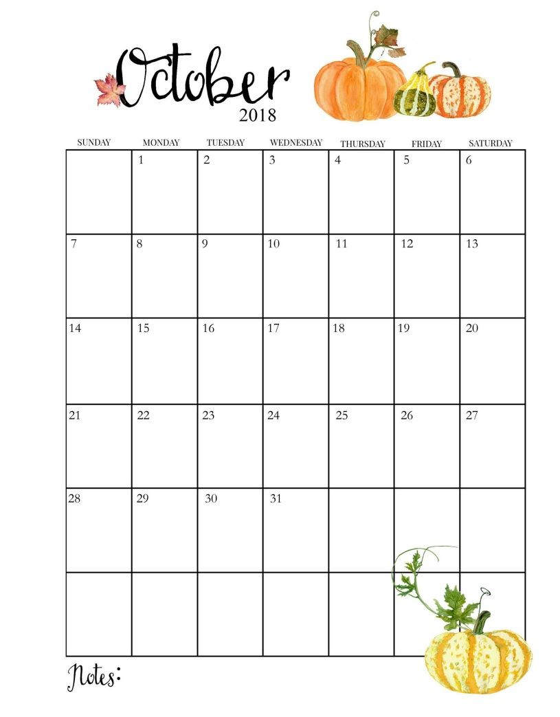 2018 Printable Monthly October Calendar | Календарь