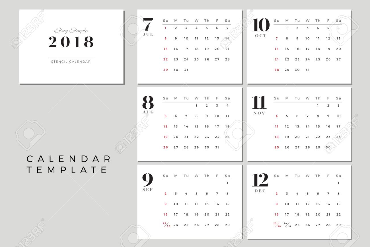 2018 Vector Calendar Template July To December, 2018 Simple Planner,..