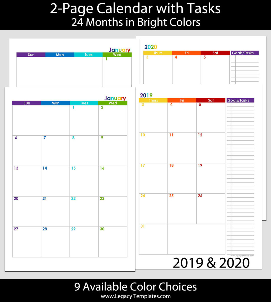 2019 &amp; 2020 24-Months 2-Page Calendar – A5 | Legacy Templates